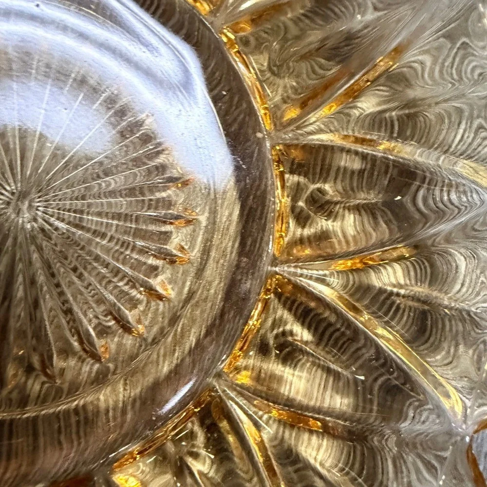 Vintage Federal Glass Amber Petal Bowl Sunflower Starburst Marigold 6 inch